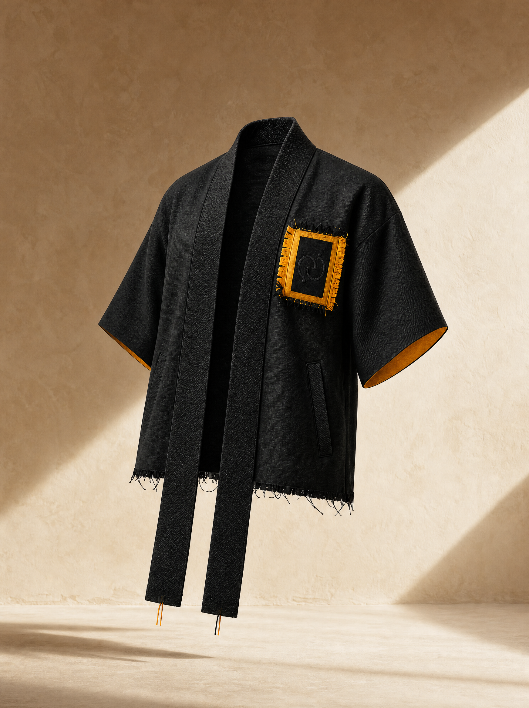 IBERƎ Aso Oke Kimono — a relaxed, open kimono-cut jacket in handwoven Aso Oke with a tie closure, tailored by hand in Lagos, Nigeria.